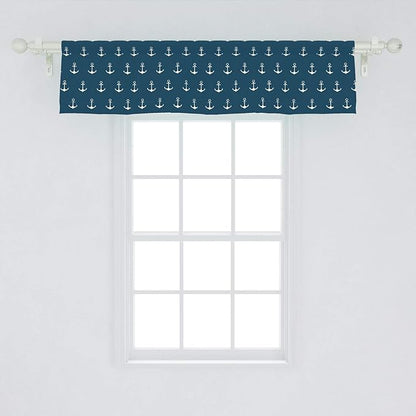 Ambesonne Anchor Window Valance, Nautical Pattern Classic Colors and Anchors Simplistic Design Sailor Ship Print, Curtain Valance for Kitchen Bedroom Decor with Rod Pocket, 54" X 12", Blue White