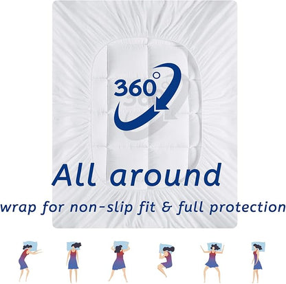 Queen Size Mattress Topper for Back Pain, Cooling Extra Thick Mattress Pad Cover with 8-21 inch Deep Pocket, Plush Pillow Top Mattress Topper Overfilled with Down Alternative, Queen Size, White