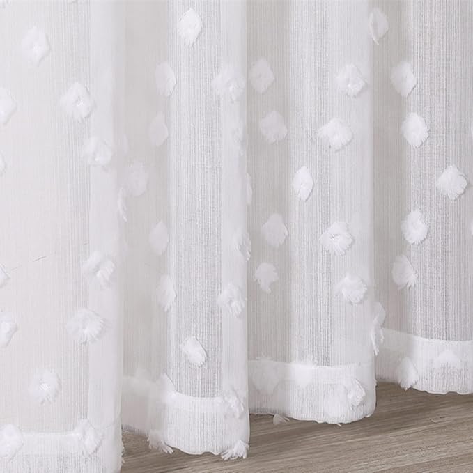 MYSKY HOME Pom Pom White Sheer Curtains for Bedroom Girls Room Curtains 120 Inches Long for Nursery Kids Light Filtering Boho Window Drapes, Rod Pocket, 38" Wide, 2 Panels