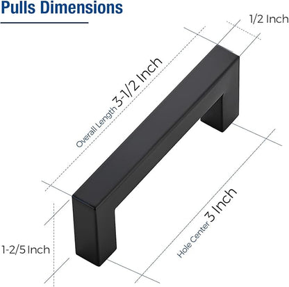 JOY DECOR 20 Pack Cabinet Handles, Black Cabinet Pulls, 3 Inch Kitchen Closet Handles Square Drawer Pulls Stainless Steel Drawer Hardware, 76mm Hole Centers