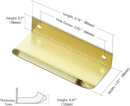 Ravinte Hardware 6 Pack Gold Cabinet Handles, 3.15 Inch (80mm) Finger Edge Pulls, 2-1/2 Inch Hole Center, Finger Pulls for Cabinets