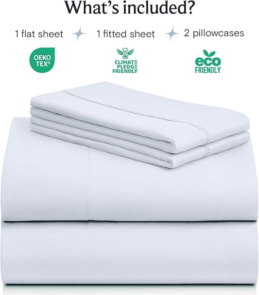 LuxClub 4 PC Sheet Set Bed Sheets Deep Pockets 16" Eco Friendly Wrinkle Free Cooling Machine Washable Hotel Bedding Silky Soft - Baby Blue Full