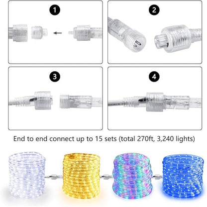 Brizled Multicolor Rope Lights,18ft 216 LED Christmas Rope Lights Waterproof, 120V ETL Flexible Tube Light Connectable Plugin Color Xmas Lighting for Garden, Patio, Party, Xmas, Holiday Decorations