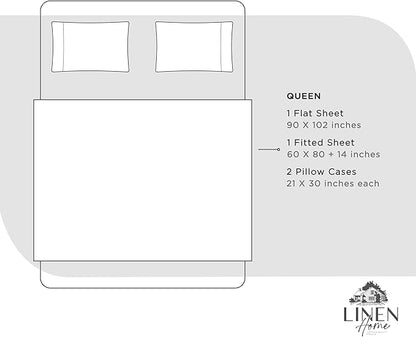 Linen Home 100% Cotton Percale Sheets Queen Size, Dove Grey, Deep Pocket, 4 Pieces Set - 1 Flat, 1 Deep Pocket Fitted Sheet and 2 Pillowcases, Crisp Cool and Strong Bed Linen