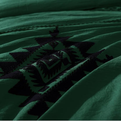 MaiRêve Embroidery Full Size Comforter Set Emerald Green, Farmhouse Western Boho Bedding Set 7 Pieces, All Season Bed in A Bag Comforter Set with Sheets, Pillowcases & Shams