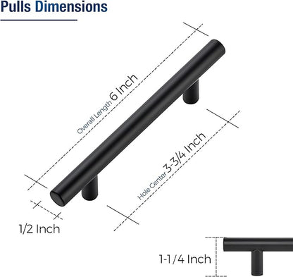JOY DECOR 5 Pack Cabinet Handles, Black Cabinet Pulls, 3-3/4 in Hole Center Kitchen Hardware, Stainless Steel T Bar Handles for Dresser Drawers