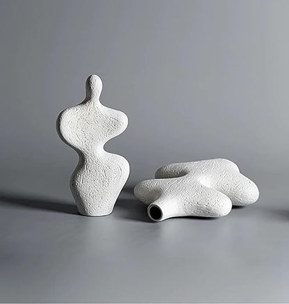 Scandinavian Ceramics Vase, Off White Jug Vase with Handles Nordic, Mantle Decor, Rustic, Coastal Vase Set, Modern Gift, Minimalist Vases(A2)