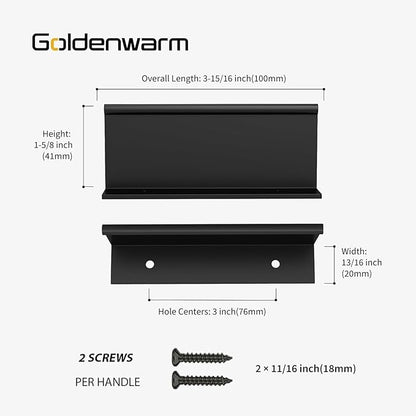 goldenwarm 25 Pack Black Finger Edge Pulls Drawer Finger Pulls Matte Black Kitchen Hardware Handles Bedroom Dresser Drawers,3in Hole Center