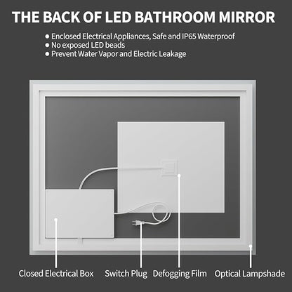 Koonmi 20x28 LED Bathroom Mirror, Backlit + Front Lit, LED Bathroom Mirror with Lights for Wall, 3 Colors, Anti-Fog, Dimmable Brightness, Memory Function, Tempered Glass