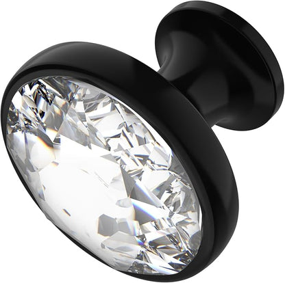Alzassbg 10 Pack Clear Crystal with Matt Black Base Cabinet Knobs, 1-3/8 Inch (35mm) Diameter Cabinet Hardware Round Crystal Knobs for Drawers AL1011