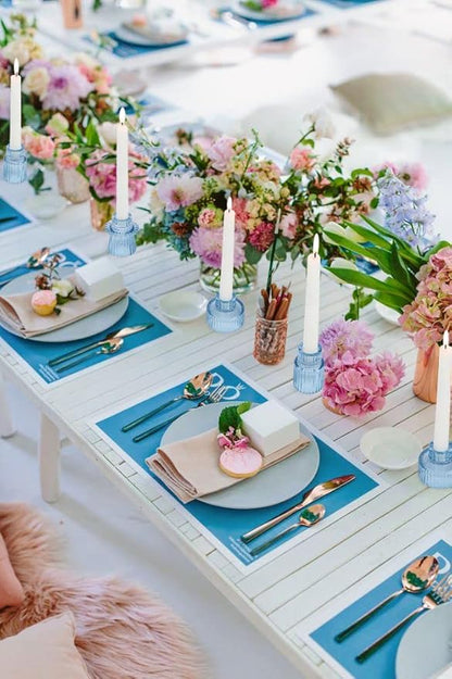 Vixdonos Glass Candlestick Holders Tealight Candle Holders for Table Centerpieces, Wedding Decor and Dinner Party (6 Pcs, Light Blue)
