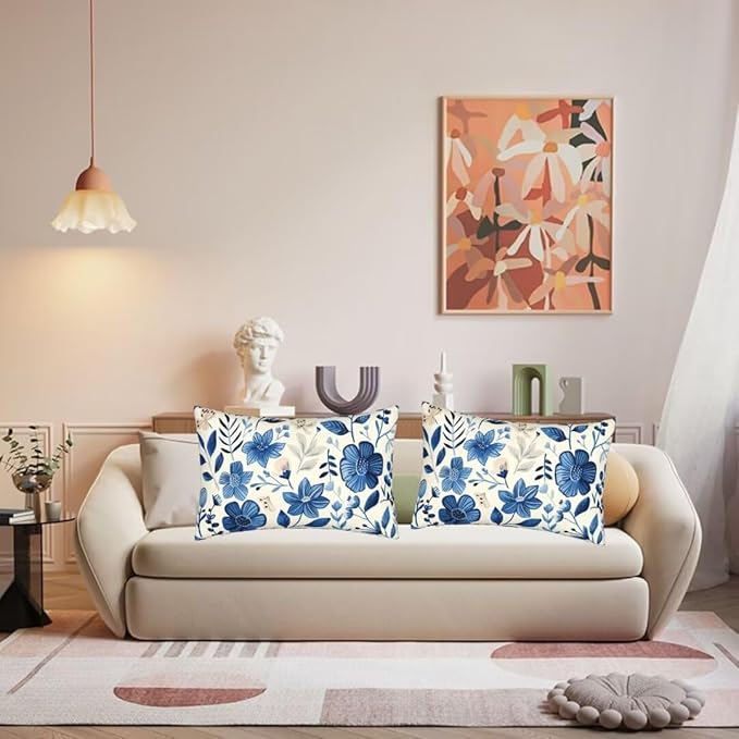 Throw Pillow Covers 20x28 Inch Pillow Covers Set of 2 Couch Pillows for Living Room, Blue Throw Pillows with Invisible Zipper, Soft Accent Pillows Decorative Pillows Farmhouse Decor, Scandinavian J334