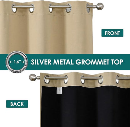ChrisDowa 100% Blackout Curtains 80 inch Long for Bedroom with Black Liner, 2 Thick Layers Total Blackout Thermal Insulated Grommet Window Curtains 2 Panels Set (Beige, 52 x 80 Inch)