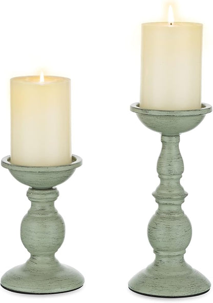 Sziqiqi Retro Iron Candle Holder Vintage Pillar Candles Holders for Table Centerpiece Wedding Birthday Candlelight Dinner Decorative Light Home Décor 2pcs
