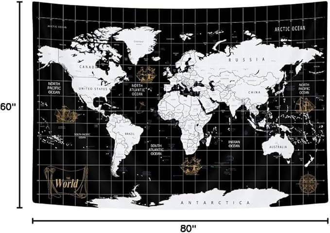 World Map Tapestry Wall Hanging, World Geographical Asia Europe South City Topography America Africa Japan Wall Decor Tapestries Map of Wall Art for Bedroom Living Room Home Office