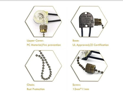 Ceiling Fan Light Switch Zing Ear Pull Chain ZE-109 Fan Light Switch, On-Off Speed with Pull Chain Compatible with Ceiling Fans, Lamps and Wall Lights (1, Bronze)