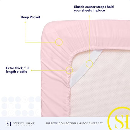 California King Sheet Sets - Breathable Luxury Sheets with Full Elastic & Secure Corner Straps Built In - 1800 Supreme Collection Bedding, Sheet Set, EXTRA DEEP pocket - Cal King, Pale Pink
