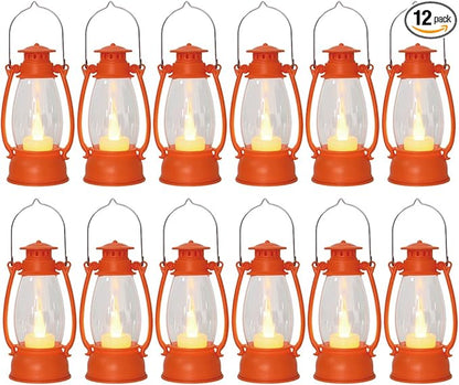 12Pcs Orange Mini Lanterns for Fall Halloween Thanksgiving & Western Camping Decor – Small Lantern Decorative for Table Centerpiece, Hanging Ornaments for Christmas Wedding & Cowboy Party