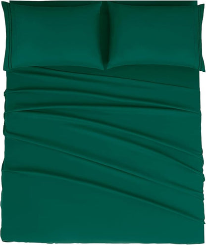 Mejoroom King Size Bed Sheet Set - Hotel Luxury 1800 Bedding Sheets & Pillowcases - 16" Deep Pocket Fitted Sheet, Soft, Wrinkle& Breathable, Fade Resistant - 4 Piece(King, Emerald Green)