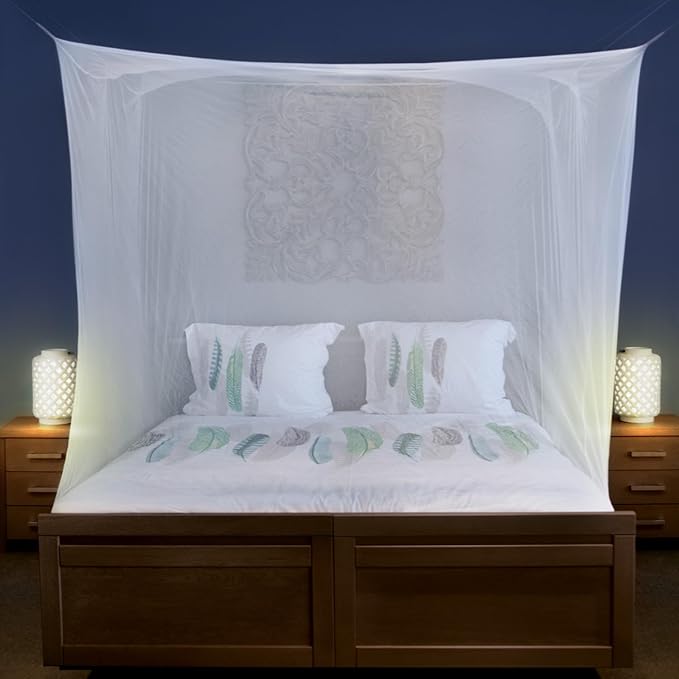 Mosquito Net for Single to King-Sized Beds – No Openings & 6 Hanging Loops – Decorative Rectangular Shape for Home & Travel – Bed Canopy Hanging Kit & Carrying Bag Included