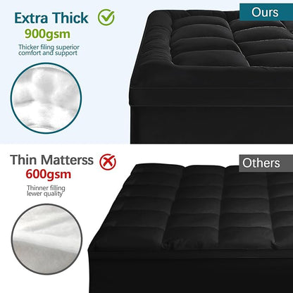 CYMULA California King Mattress Topper - Extra Thick Cooling Mattress Pad Cover for Back Pain - Soft Mattress Protector with 8-21 Inch Deep Pocket, Black