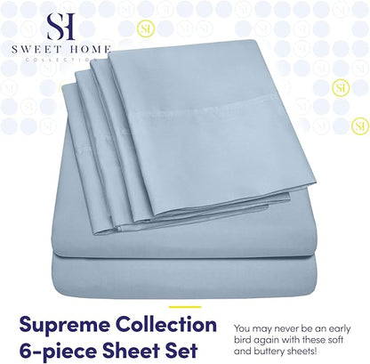 Full Size Bed Sheets - 6 Piece 1500 Supreme Collection Fine Brushed Microfiber Deep Pocket Full Sheet Set Bedding - 2 Extra Pillow Cases, Great Value, Full, Misty Blue