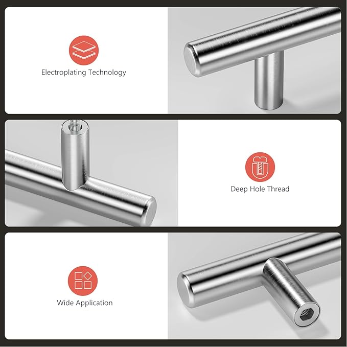 homdiy 5 Pack | Brushed Nickel Cabinet Hardware 2-1/2in Hole Centers Drawer Pulls Kitchen Cupboard Euro T Bar Dresser Pulls 201SN