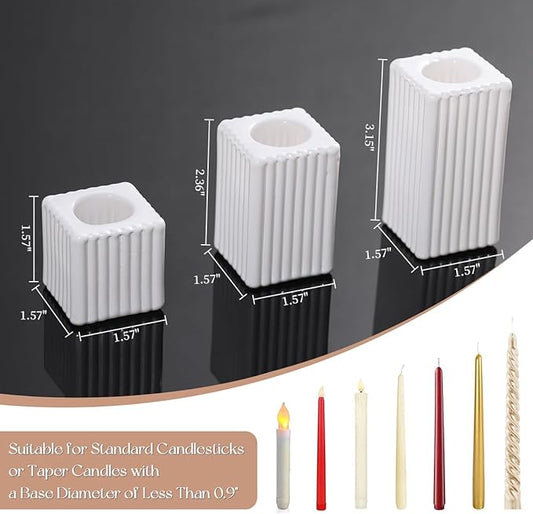 LETINE 12pcs White Vertical Stripe Glass Candlestick Holders - Modern Farmhouse Taper Candle Sticks Holder Set for Elegant Dining & Home Decor,Ideal Candle Holders for Wall, Living Room Decor