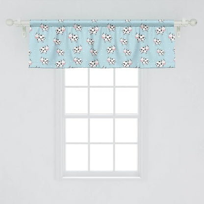 Lunarable Cows Window Valance Pack of 2, Repetitive Animal in Cartoon Style Farm Creatures, Rod Pocket Curtain Valances for Kitchen Bedroom, 54" X 18", Blue Pink
