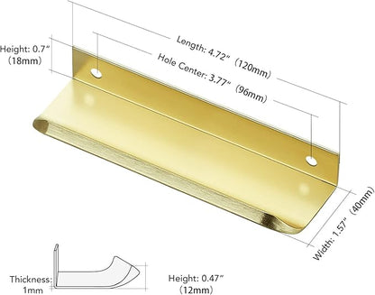 Ravinte Hardware 20 Pack Gold Cabinet Handles, 4.75 Inch (120mm) Finger Edge Pulls, 3.75 Inch Hole Center, Finger Pulls for Cabinets