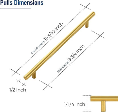 JOY DECOR 15 Pack Cabinet Handles, Gold Cabinet Pulls, 8-3/4 in Hole Center Kitchen Cabinet Handles, Stainless Steel T Bar Handles for Dresser Drawers