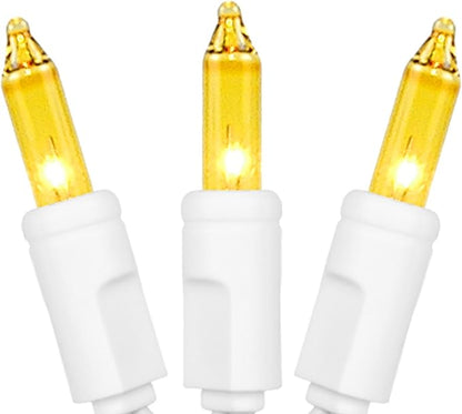 Novelty Lights 50 Feet 100 Bulb Incandescent Mini Light String, Yellow with 6-Inch Spacing on White Wire, UL Listed Commercial Grade Indoor/Outdoor Mini Lights, Connectable End-to-End