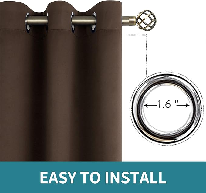 BGment Brown Blackout Curtains 54 Inch Length 2 Panels Set, Grommet Thermal Insulated Room Darkening Curtains for Bedroom, Each 46 x 54 Inch