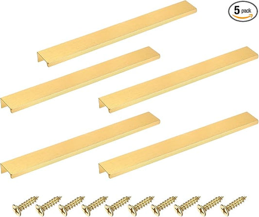 uxcell Cabinet Finger Edge Pull, 5pcs 250mm / 9.84" Aluminum Alloy Back Mount Hidden Cabinet Pulls Concealed Handle for Home Kitchen Drawer Cabinet, Gold