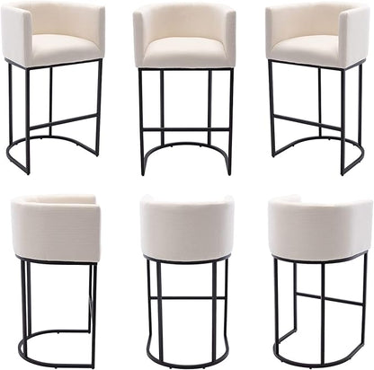 Modern Counter Height Linen Upholstered Bar Stools Set of 4, 32" Kitchen Counter Island Stools Bar Chairs with Black Metal Frame for Kitchen Island, Cream