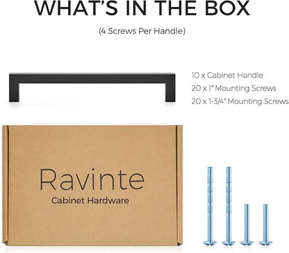 Ravinte 10 Pack 7-1/2 Inch Kitchen Square Cabinet Handles Matte Black Pulls Black Drawer Pulls Kitchen Cabinet Hardware for Cupboard Drawer Handles