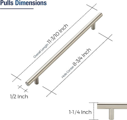 JOY DECOR 45 Pack Cabinet Handles, Brushed Nickel Cabinet Pulls, 8-3/4 in Hole Center Kitchen Cabinet Handles, Stainless Steel T Bar Handles for Dresser Drawers