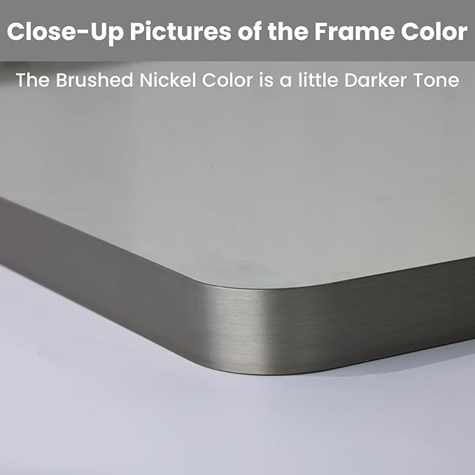 LOAAO 20x16 Inch Brushed Nickel Bathroom Mirror, Rounded Rectangle Silver Metal Frame Mirror, Brushed Nickel, Anti-Rust, Shatter Proof, Hangs Horizontally or Vertically