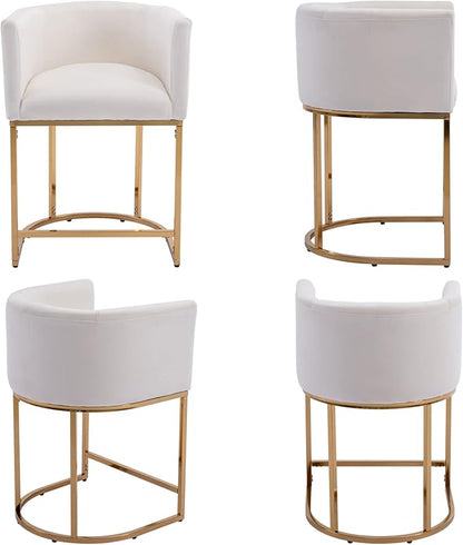Modern Counter Height Velvet Upholstered Bar Stool, 24" Kitchen Counter Island Stool Bar Chairs with Gold Metal Frame for Kitchen Island, Cream