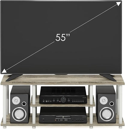 Furinno Turn-N-Tube No Tools 3D 3-Tier Entertainment TV Stand up to 50 inch TV, Round Tubes, Oak