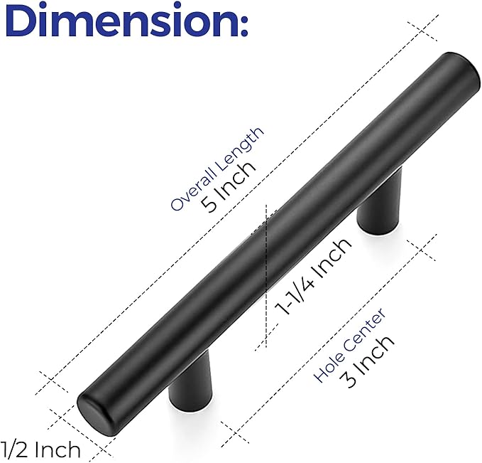 Ravinte 1 Pack 5'' Cabinet Pulls Matte Black Stainless Steel Kitchen Drawer Pulls Cabinet Handles 5”Length, 3” Hole Center
