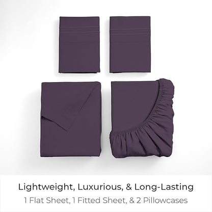 Mellanni California King Sheets Set - 4 PC Iconic Collection Bedding - Hotel Luxury, Extra Soft, Cooling Bed Sheets - Wrinkle, Fade, Stain Resistant (Cal King, Purple)