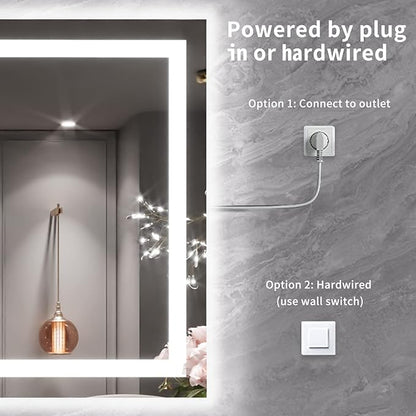 LOAAO 55"X40" LED Mirror for Bathroom, Lighted Bathroom Mirror with Lights, Anti-Fog, Dimmable, Memory Function, Easy to Install, Clear Reflectionn