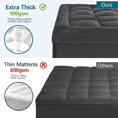 CYMULA King Size Mattress Topper - Extra Thick Cooling Mattress Pad Cover for Back Pain - Soft Mattress Protector Firm Bed Topper Pillow Top with 8-21 Inch Deep Pocket 3D Snow Down Alternative Fill