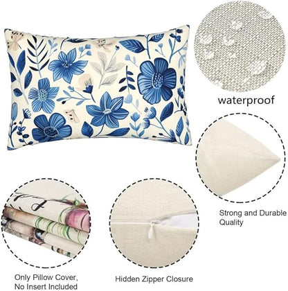 Outdoor Pillows Blue Pillow Covers 16x28 Inch Set of 2 Throw Pillow Covers, Scandinavian Throw Pillows, Lumbar Pillows Cushion Covers Decorative Pillow Covers for Couch Garden Patio Furniture J334