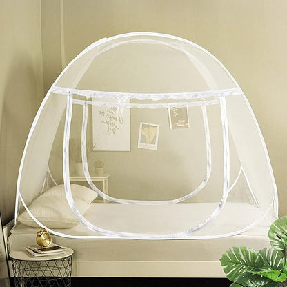 AMMER Pop Up Mosquito Net Tent for Beds, Portable Foldable Mosquito Netting Folding Design with Net Bottom,2 Entries,Suit for Twin to King Size Bed (79x71x59inch)