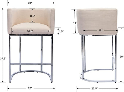 Modern Counter Height Linen Upholstered Bar Stools Set of 3, 29" Kitchen Counter Island Stools Bar Chairs with Chrome Finish Metal Frame for Kitchen Island, Cream