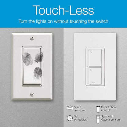 Lutron Caseta Original Smart Light Switch (Lutron Smart Hub Required), for Home, LED Lights, and Fans, 6 Amp, Single-Pole/3-Way, Neutral Required, PD-6ANS-LA-6-Pack, Almond, 6 Pack