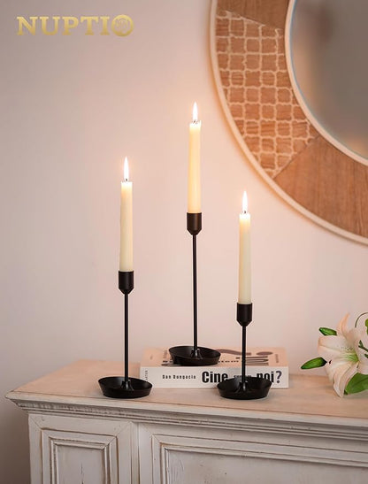 NUPTIO Black Candlestick Holders for Centerpiece: 3 PCS Tall Taper Candles Holders for Halloween - Metal Candles Stick Holder for Christmas Birthday Party Fireplace Table Decor