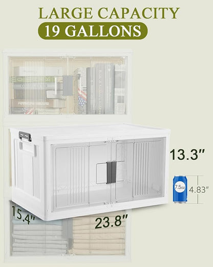 OlarHike 76QT Lockable Storage Bins with Lids - Folding Storage box with Doors and Wheels, Collapsible Plastic Storage Bins for Closets, Stackable Storage Organizer, Storage Containers, 4 Pack Cubes